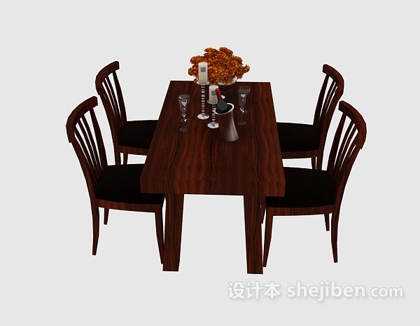 东南亚风格红木家用餐桌椅3d模型下载