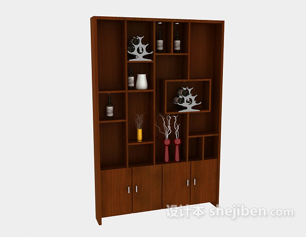 免费现代实木展示柜3d模型下载