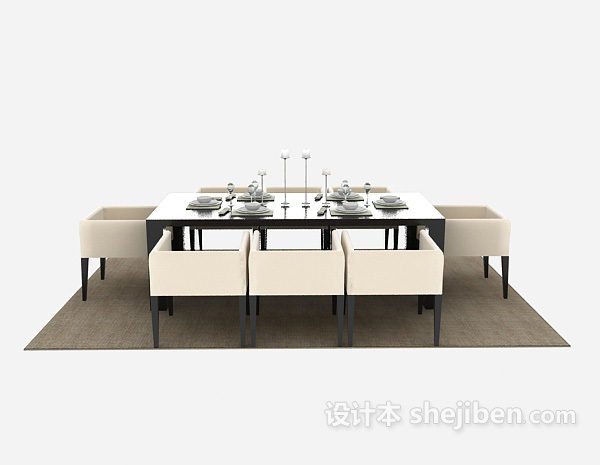免费美式木质餐桌餐椅3d模型下载