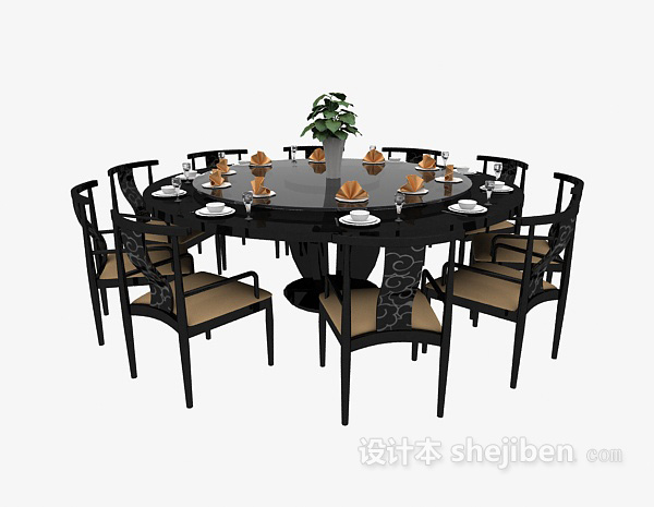 中式多人餐桌椅组合