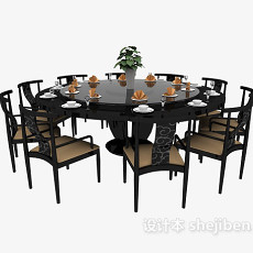 中式多人餐桌椅组合3d模型下载
