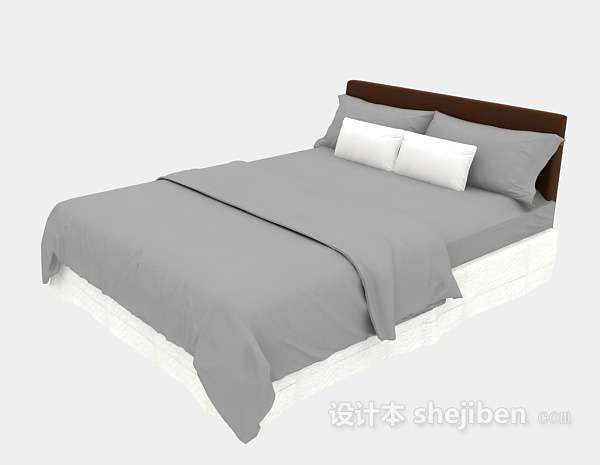 酒店实木床3d模型下载