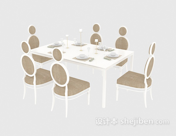 免费白色餐桌椅3d模型下载