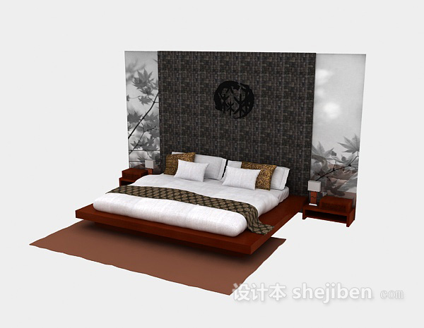 东南亚风格红木家居双人床3d模型下载