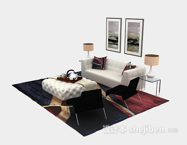 现代家庭双人沙发3d模型下载