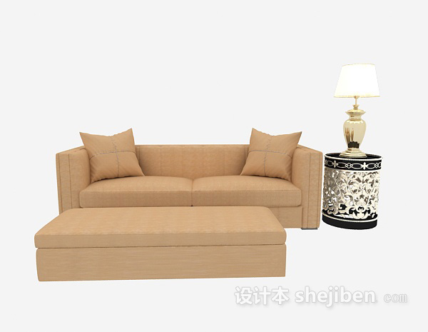东南亚风格双人沙发、台灯组合3d模型下载