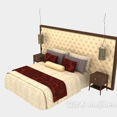 中式家居双人床3d模型下载