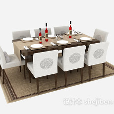 新中式实木餐桌3d模型下载