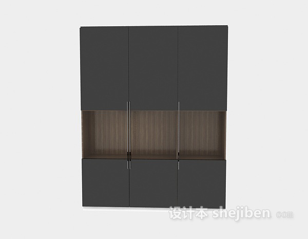 现代风格三门带隔间衣柜3d模型下载