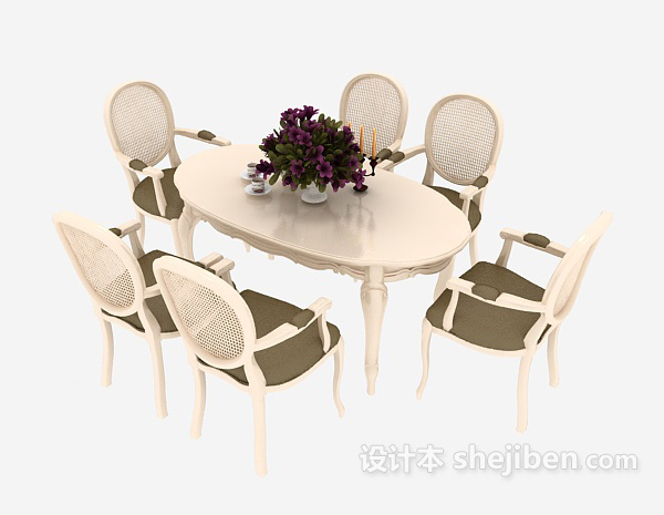 地中海风格家庭白色木质餐桌3d模型下载
