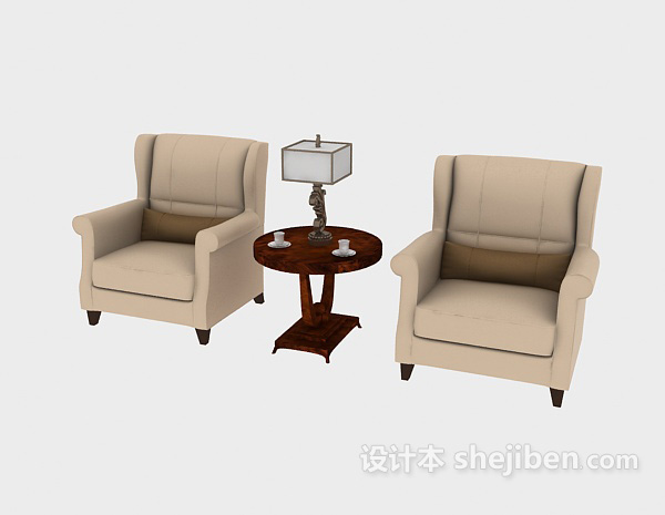 免费新中式单人沙发3d模型下载