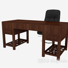 中式实木书桌椅3d模型下载