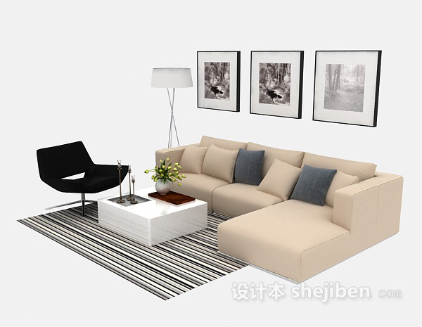 免费现代家庭多人沙发3d模型下载