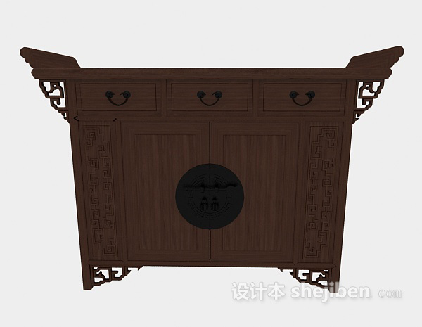 中式风格中式实木玄关厅柜3d模型下载