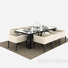 美式木质餐桌餐椅3d模型下载