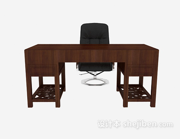 免费中式实木书桌椅3d模型下载