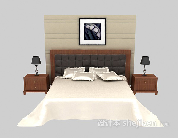东南亚风格家居实木双人床3d模型下载