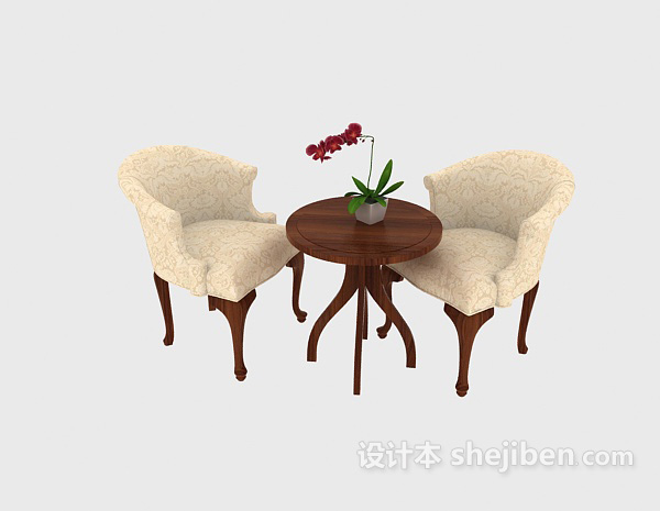 地中海风格休闲单人沙发、边桌3d模型下载