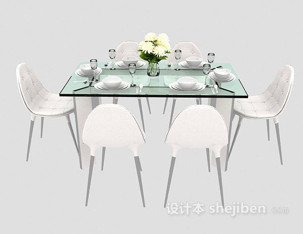 现代风格玻璃餐桌椅3d模型下载