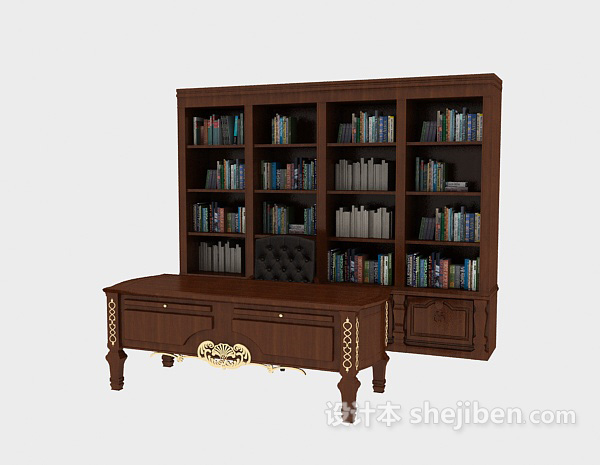 免费实木书柜3d模型下载