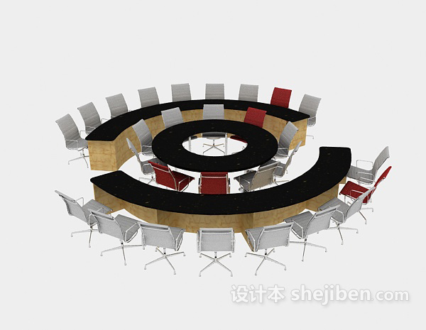 现代风格大型实木会议桌3d模型下载
