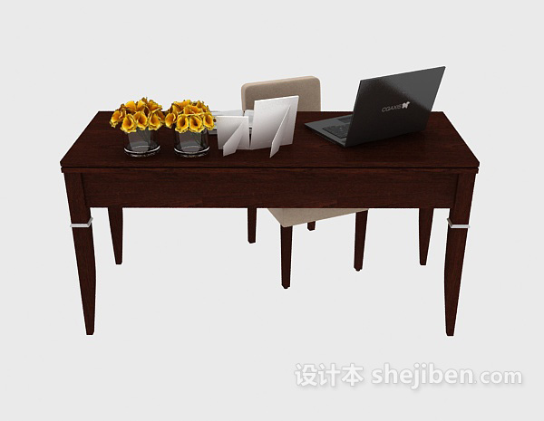 东南亚风格简约书桌椅3d模型下载