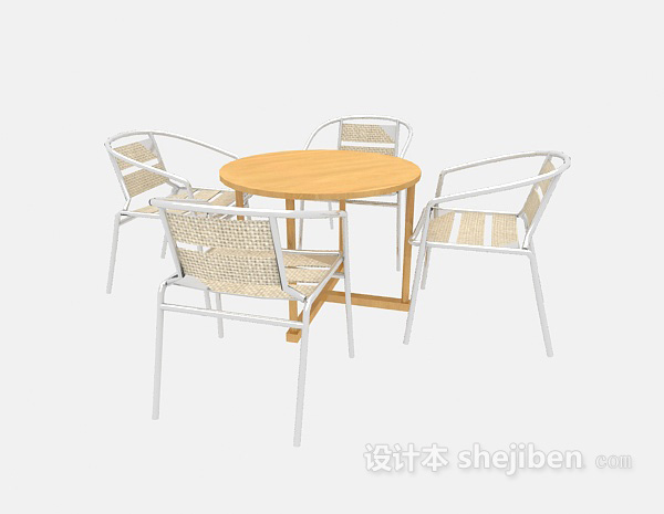 现代实木桌椅组合3d模型下载