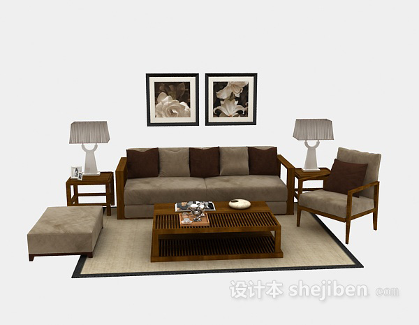 东南亚风格家居组合沙发3d模型下载