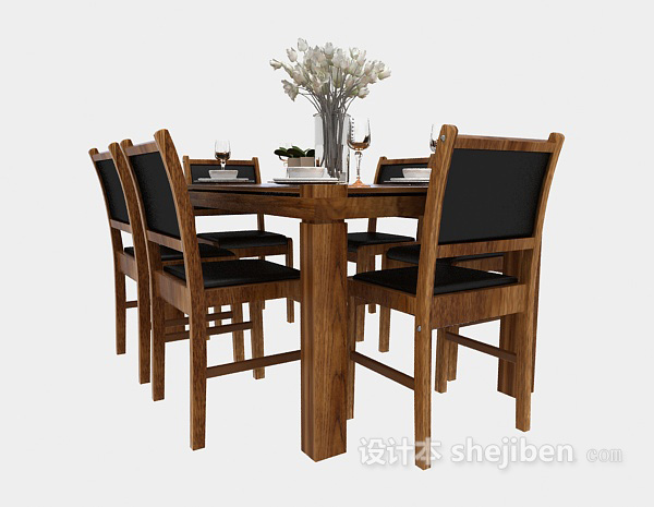 东南亚实木餐桌椅3d模型下载