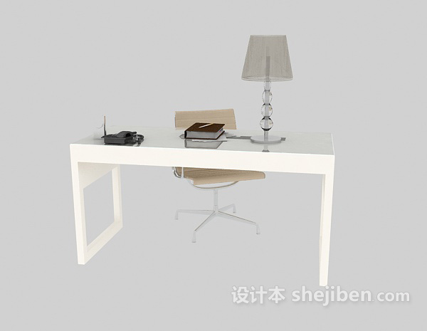 现代风格简易白色书桌3d模型下载