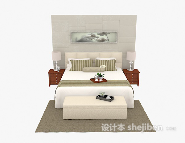 现代风格现代家居双人床3d模型下载