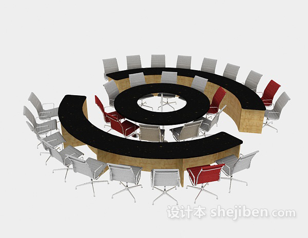 大型实木会议桌3d模型下载