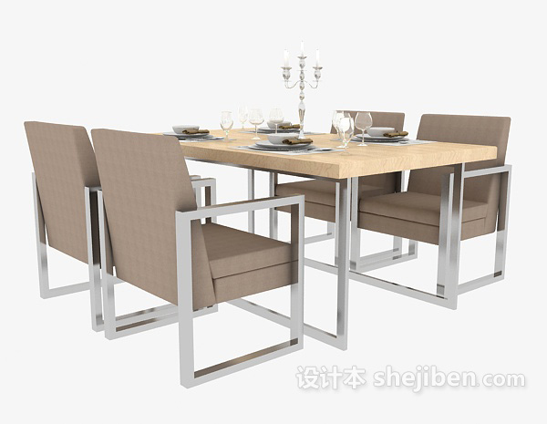 四人餐厅桌椅3d模型下载