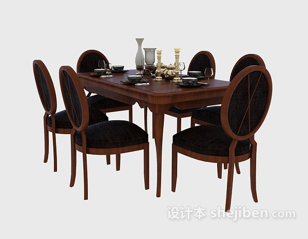 简欧风格餐桌椅3d模型下载