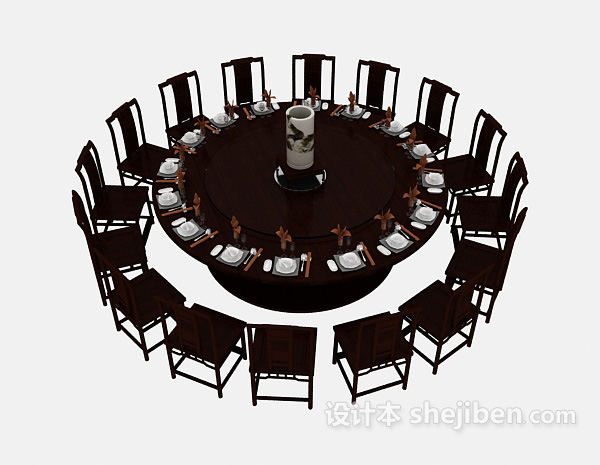 中式风格中式大型桌椅组合3d模型下载