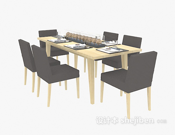 实木餐桌餐椅组合3d模型下载