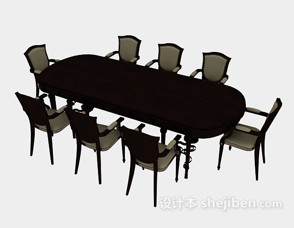 免费实木餐桌餐椅3d模型下载