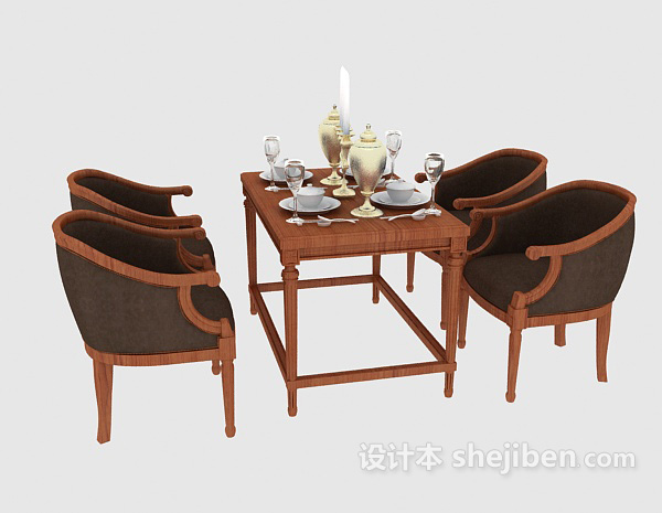 免费四人餐桌椅椅组合3d模型下载