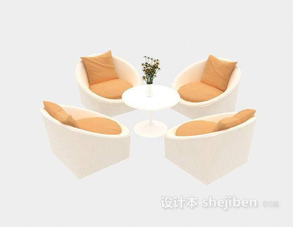 现代风格黄色休闲桌椅组合3d模型下载