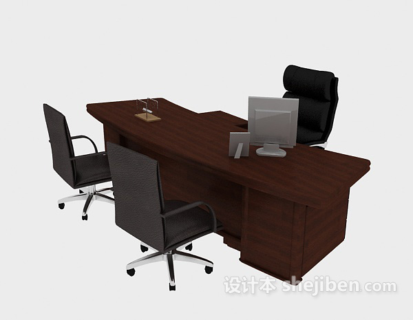 简约红木办公桌3d模型下载