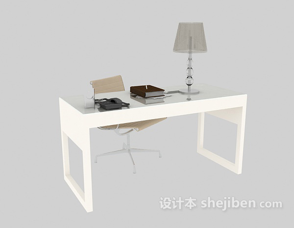 简易白色书桌3d模型下载