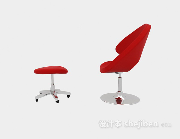 现代风格现代红色休闲椅凳3d模型下载
