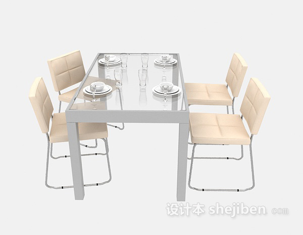 现代精致简约餐桌3d模型下载