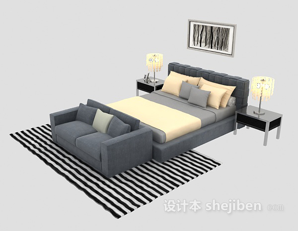 现代简约家居床具3d模型下载