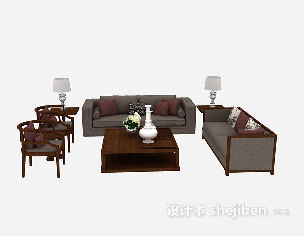 东南亚风格家居多人沙发组合3d模型下载