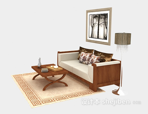 免费田园风格双人沙发3d模型下载