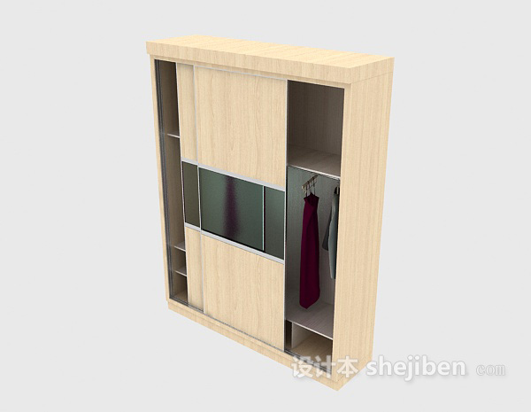 现代实木衣柜3d模型下载