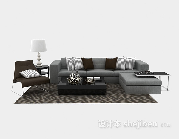 现代风格现代灰色沙发3d模型下载