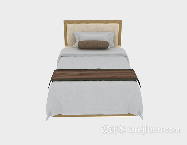 现代风格现代实木单人床3d模型下载