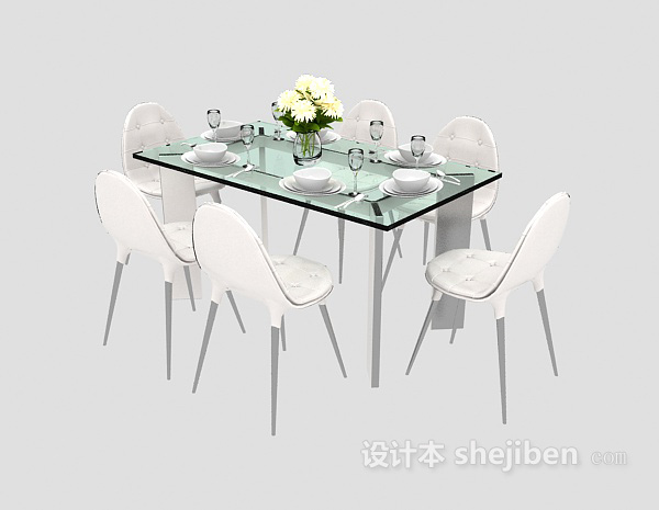 免费玻璃餐桌椅3d模型下载